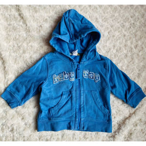 Vintage baby Gap Infant Cotton Terry Lined Blue Full Zip Hoodie Size 3 to 6 mos.